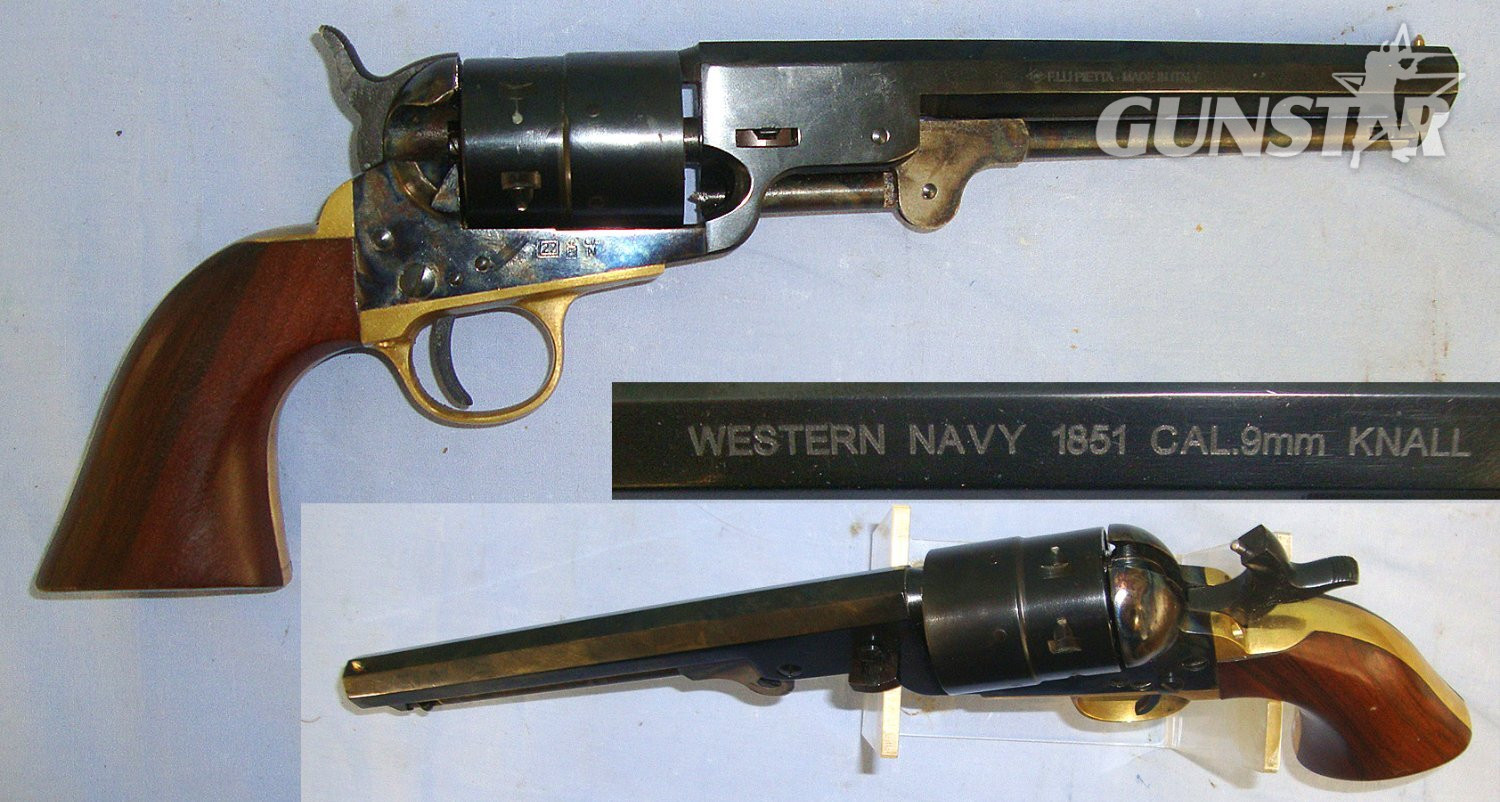 MINT**BLANK FIRER**Pietta Colt Western Navy 1861 9mm Blank Calibre Brass Framed Revolver With Colour Case Hardened Action, Loading Lever & Hammer (Colt M1861 Navy). Sn 23484:130 blank firer 9mm Revolver in 