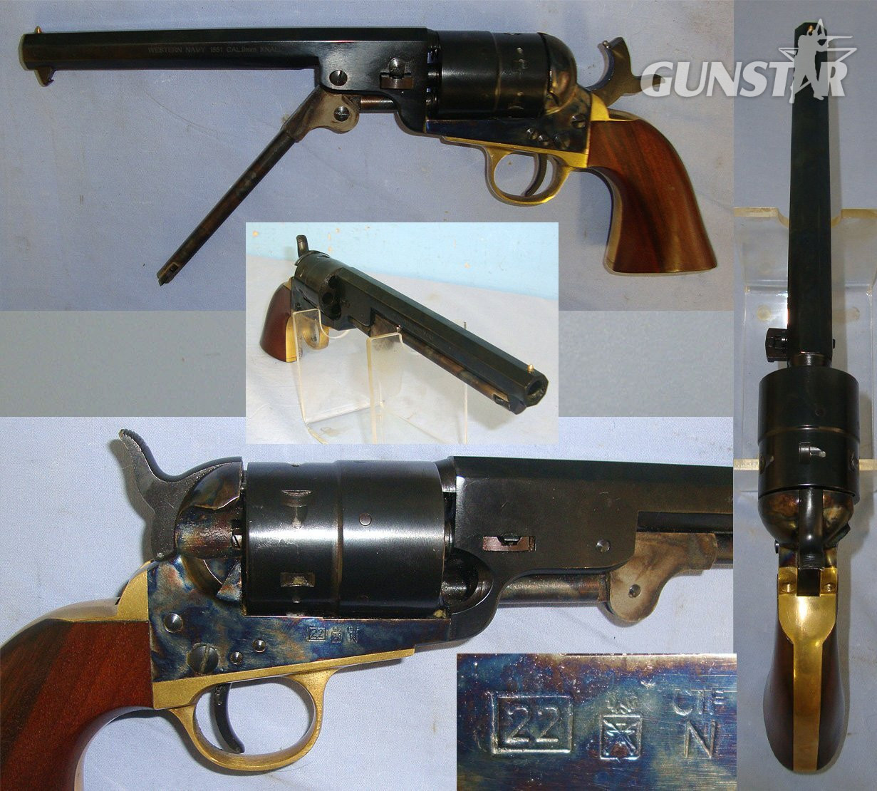 MINT**BLANK FIRER**Pietta Colt Western Navy 1861 9mm Blank Calibre Brass Framed Revolver With Colour Case Hardened Action, Loading Lever & Hammer (Colt M1861 Navy). Sn 23484:130 blank firer 9mm Revolver