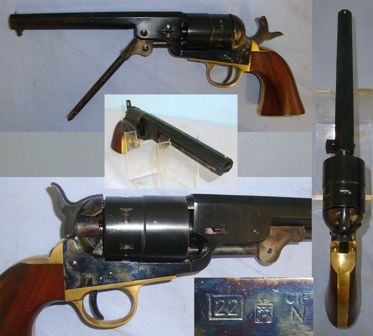 MINT**BLANK FIRER**Pietta Colt Western Navy 1861 9mm Blank Calibre Brass Framed Revolver With Colour Case Hardened Action, Loading Lever & Hammer (Colt M1861 Navy). Sn 23484:130 blank firer 9mm Revolver