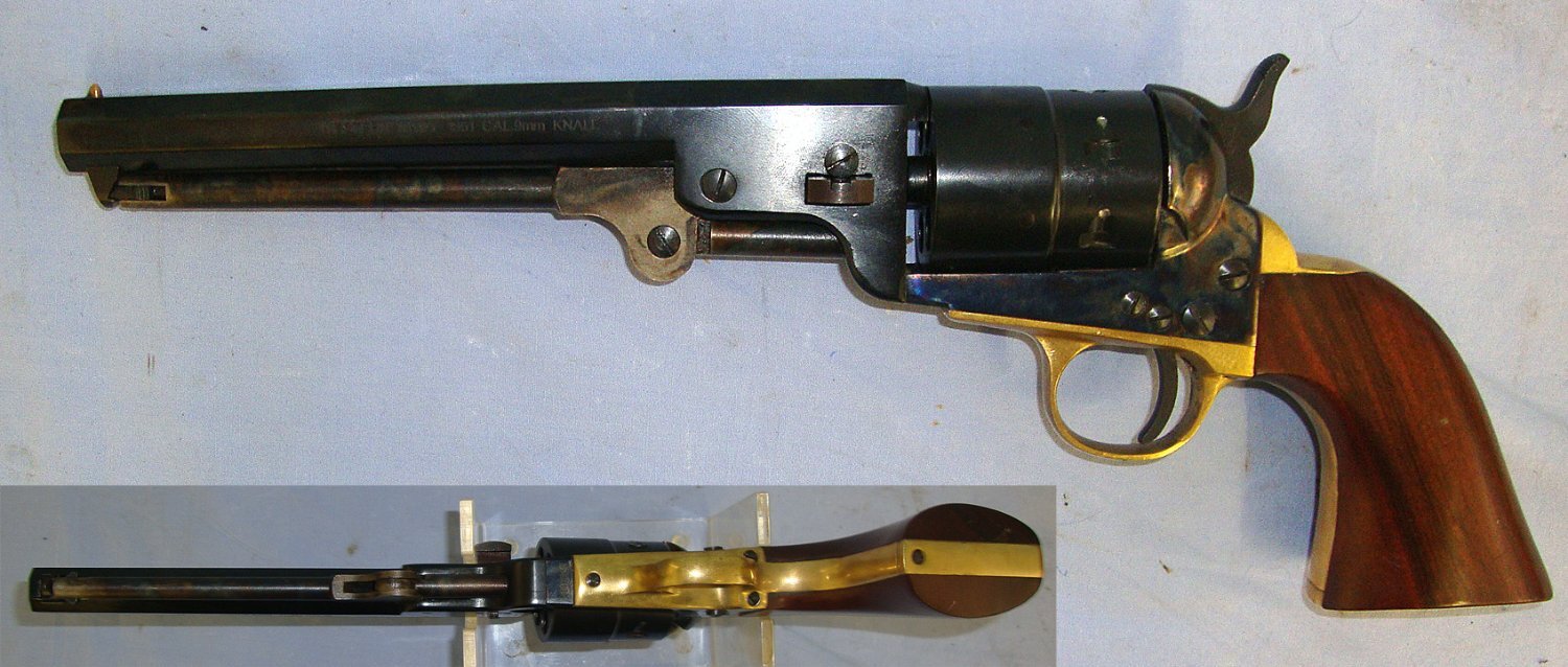  MINT**BLANK FIRER**Pietta Colt Western Navy 1861 9mm Blank Calibre Brass Framed Revolver With Colour Case Hardened Action, Loading Lever & Hammer (Colt M1861 Navy). Sn 23484:130 blank firer 9mm Revolver