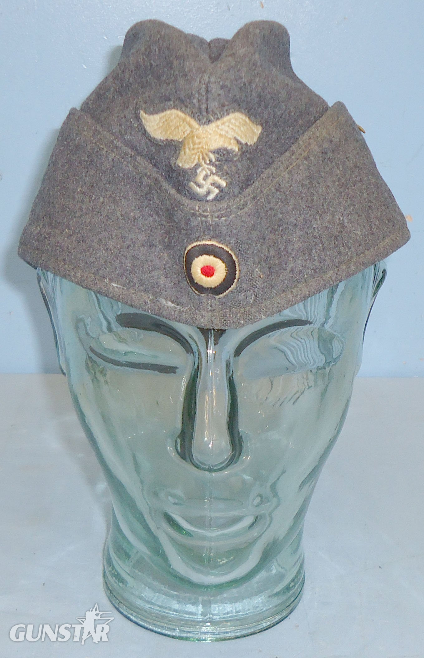 WW2 Era Nazi German Luftwaffe Blue NCO’s & Enlisted Man’s Fliegermutze Field Side Cap by Gebr Alm with Double Cloth Decal Badges & Period Brass Luftwaffe Badge. Sn 15793:24. WW2 Era Nazi German Luftwaffe Blue NCO’s & Enlisted Man’s Fliegermutze Field Side Cap by Gebr Alm with Double Cloth Decal Badges & Period Brass Luftwaffe Badge. Sn 15793:24. Clothing in 