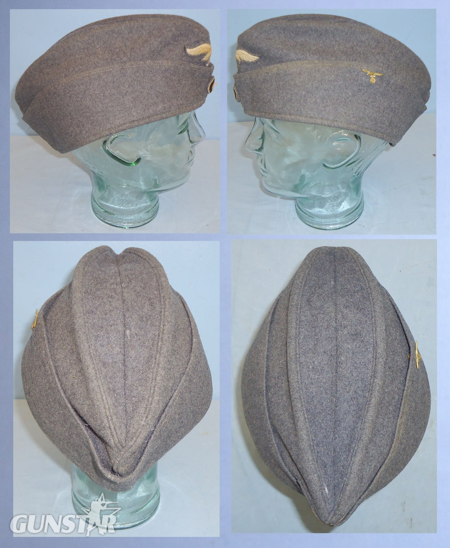 WW2 Era Nazi German Luftwaffe Blue NCO’s & Enlisted Man’s Fliegermutze Field Side Cap by Gebr Alm with Double Cloth Decal Badges & Period Brass Luftwaffe Badge. Sn 15793:24. WW2 Era Nazi German Luftwaffe Blue NCO’s & Enlisted Man’s Fliegermutze Field Side Cap by Gebr Alm with Double Cloth Decal Badges & Period Brass Luftwaffe Badge. Sn 15793:24. Clothing