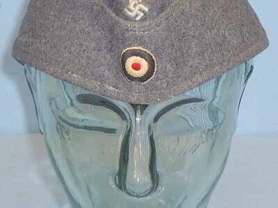 WW2 Era Nazi German Luftwaffe Blue NCO’s & Enlisted Man’s Fliegermutze Field Side Cap by Gebr Alm with Double Cloth Decal Badges & Period Brass Luftwaffe Badge. Sn 15793:24. WW2 Era Nazi German Luftwaffe Blue NCO’s & Enlisted Man’s Fliegermutze Field Side Cap by Gebr Alm with Double Cloth Decal Badges & Period Brass Luftwaffe Badge. Sn 15793:24. Clothing