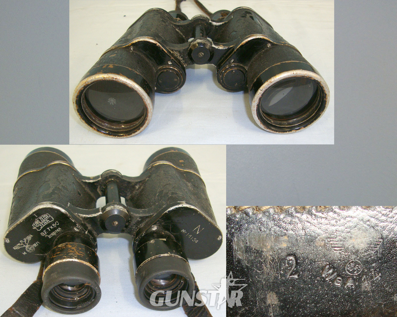 WW2 Era Nazi German 7 X 50 Magnification Kriegsmarine Binoculars By Carl Zeiss, Jena With Neck Strap & Nazi Marked 1942 Dated Case  Sight & Optic