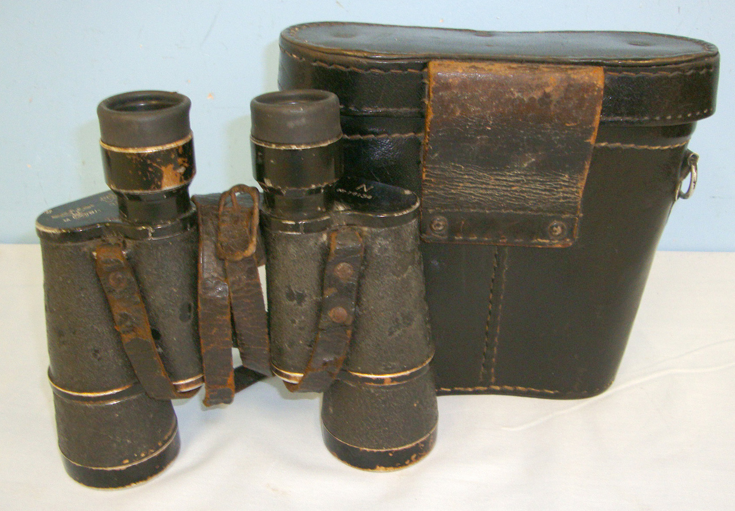  WW2 Era Nazi German 7 X 50 Magnification Kriegsmarine Binoculars By Carl Zeiss, Jena With Neck Strap & Nazi Marked 1942 Dated Case  Sight & Optic