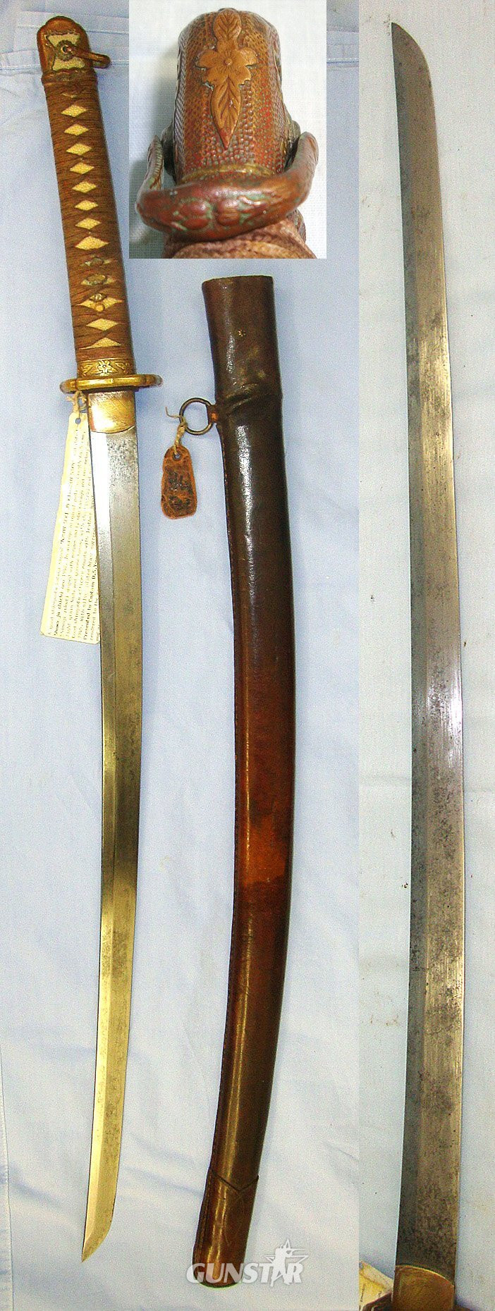  RARE**SURRENDER PRESENTATION**WW2 1942 Dated Japanese Officer’s Seki Arsenal Type 98 Sword Smith Signed ‘Noshu Seki Ju Kiyo Nobu Saku’ With Presentation Plaque To Captain D.S. Young By HQBMA Malaya 1945, Japanese Officer’s Name Tag & Assessment.   Sword