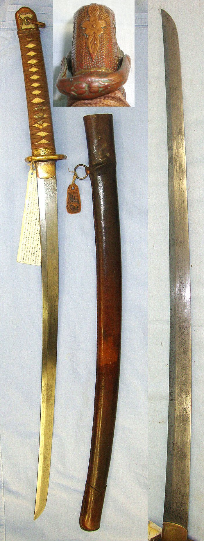  RARE**SURRENDER PRESENTATION**WW2 1942 Dated Japanese Officer’s Seki Arsenal Type 98 Sword Smith Signed ‘Noshu Seki Ju Kiyo Nobu Saku’ With Presentation Plaque To Captain D.S. Young By HQBMA Malaya 1945, Japanese Officer’s Name Tag & Assessment.   Sword