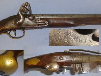 British Naval Officer’s Private Purchase R. Watkins (London C1710-1740) Long Sea Service Pattern .577” Regulation Calibre, Flintlock Pistol With Belt Bar & Brass Fittings Including Cudgel Butt. Sn 21393:15 flintlock pistol .577 Muzzleloader