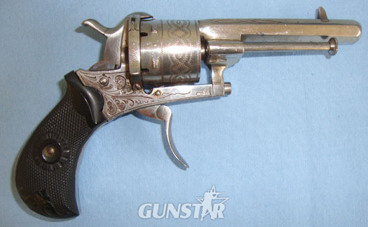 Nickel Plated Continental 7mm Pinfire 6 Shot Revolver With Folding Trigger & Oct 7mm Pinfire 6 Shot Revolver With Folding Trigger & Octagonal Barrel. 7mm Revolver in 