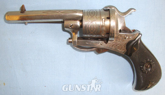Nickel Plated Continental 7mm Pinfire 6 Shot Revolver With Folding Trigger & Oct 7mm Pinfire 6 Shot Revolver With Folding Trigger & Octagonal Barrel. 7mm Revolver