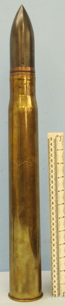 DEACTIVATED INERT. RARE, British Unfired WW 1, 1916 Dated, Naval Vickers 3 Pounder Mark 2, (47x411R) High Explosive Common Pointed Round. - 19403 DEACTIVATED INERT. RARE, British Unfired WW 1, 1916 Dated, Naval Vickers 3 Pounder Mark 2, (47x411R) High Explosive Common Pointed Round. - 19403  Other Ammunition in 