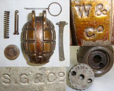 INERT DEACTIVATED Early WW2 1940 British Mills No.36M MK1, Hand Grenade By ‘W & Co Ld’ (W. Ayrton & Co Ltd) & ‘SG & Co’ (Stourbridge Glazed Brick & Fireclay Co).   Other