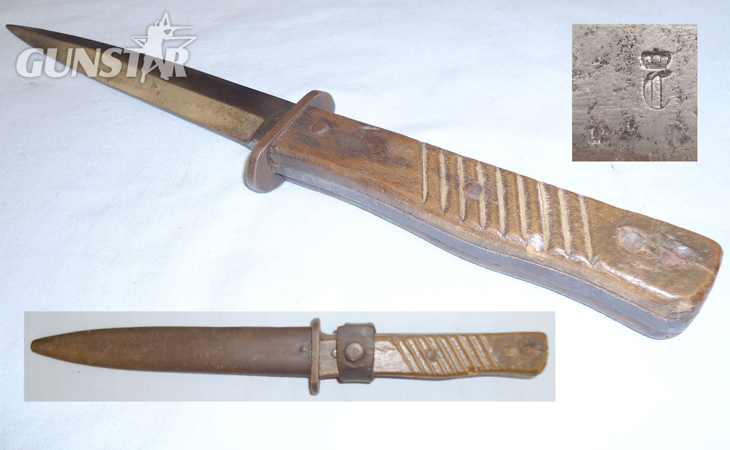 German WWI Trench Dagger Scabbard and Leather Belt Loop. ED 2073 Dagger