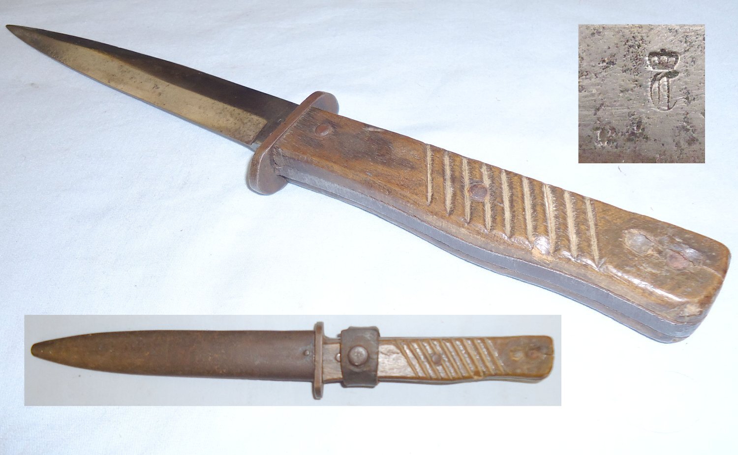 German WWI Trench Dagger Scabbard and Leather Belt Loop. ED 2073 Dagger