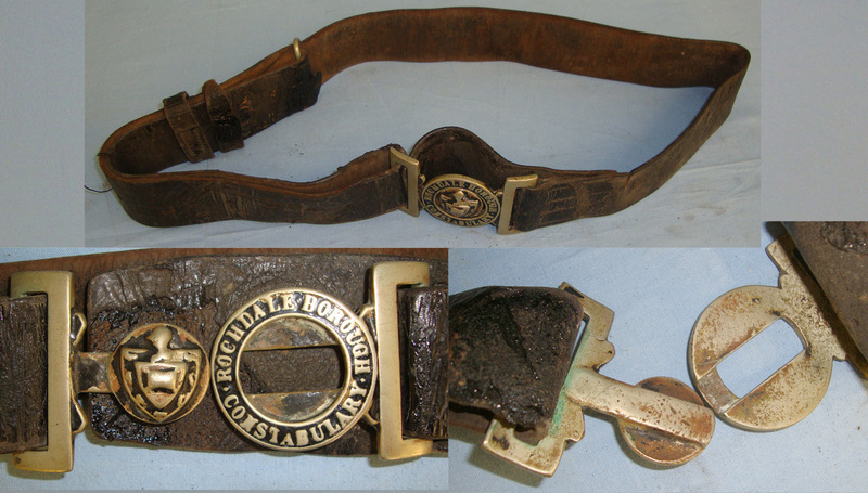 Victorian British Rochdale Borough Constabulary Police Uniform Leather Waist Belt, Buckle & 2 Piece Brass Clasp. Clothing