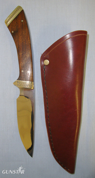 1990’s P. Henry & Son Sheffield Custom Made Skinner Knife & Open Top Leather Scabbard Hunting Knive in 