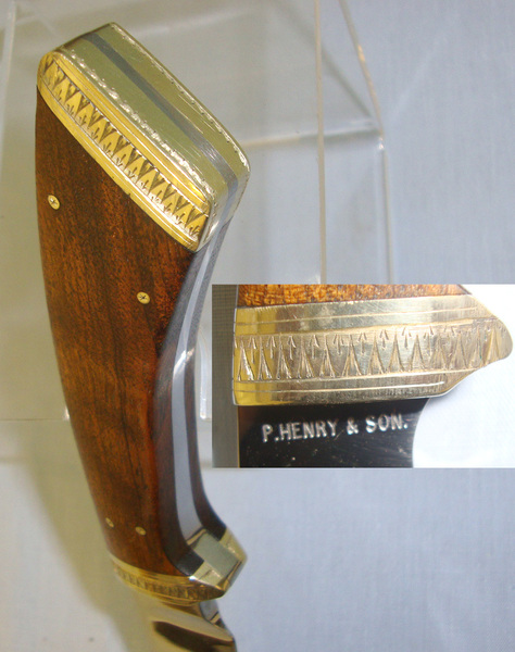 1990’s P. Henry & Son Sheffield Custom Made Skinner Knife & Open Top Leather Scabbard Hunting Knive