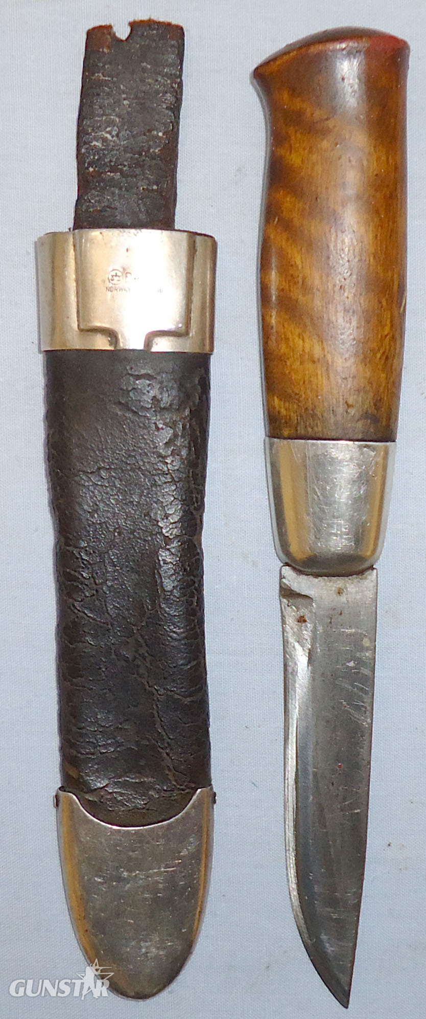Scarce* Norwegian First Model David Anderson Hunting / Fishing Knife and Open Top Leather Scabbard With Norwegian 925 Sterling Silver Mounts. 21301. Hunting Knive in 