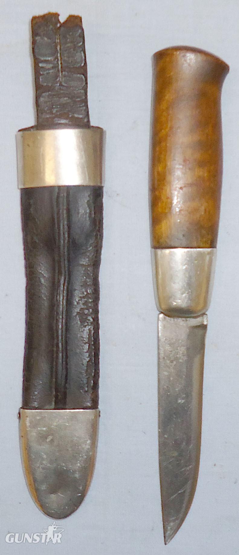  Scarce* Norwegian First Model David Anderson Hunting / Fishing Knife and Open Top Leather Scabbard With Norwegian 925 Sterling Silver Mounts. 21301. Hunting Knive