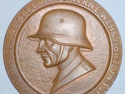 Large/Rare* German 1935-36 Iron and Steel works Helmet Factory Plaque. 14322. Large/Rare* German 1935-36 Iron and Steel works Helmet Factory Plaque. 14322.  Antique & Militaria