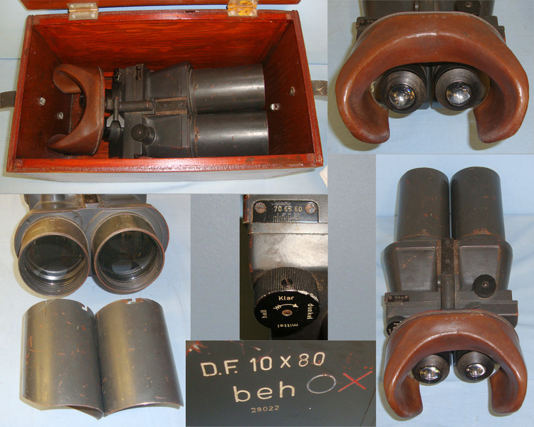 Cased WW2 Era Nazi German ‘beh’ (Ernst Leitz Wetzlar) 10 X 80 Magnification Flak Artillery Binoculars For Tripod Mounting Sight & Optic
