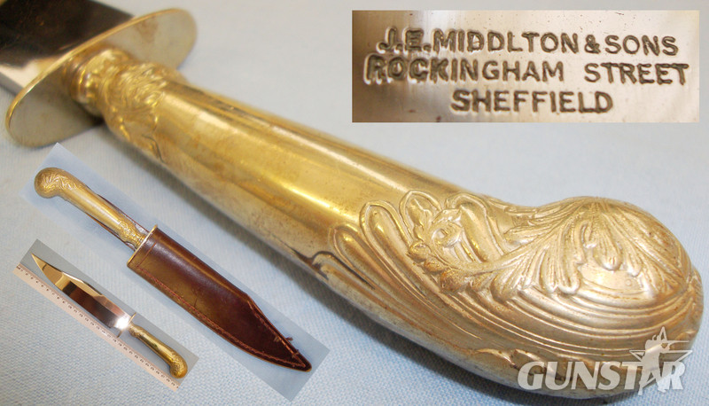 J.E.Middleton & Sons Spear Point Dagger with Leather Scabbard. ED 2673. Knive