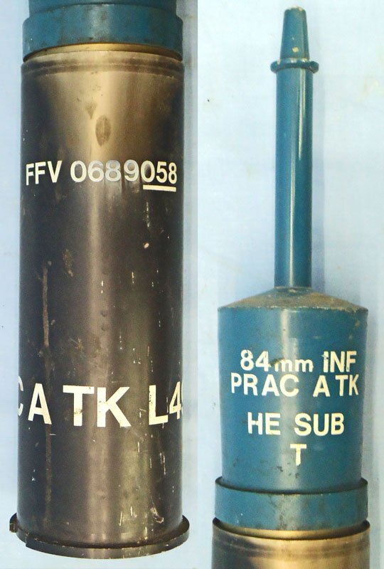  Carl Gustaf INERT DEACTIVATED. Unfired, British, L49A1 Practice Tracer Carl Gustaf 84mm Anti-Tank Round. Sn - 22426:67  Other Ammunition