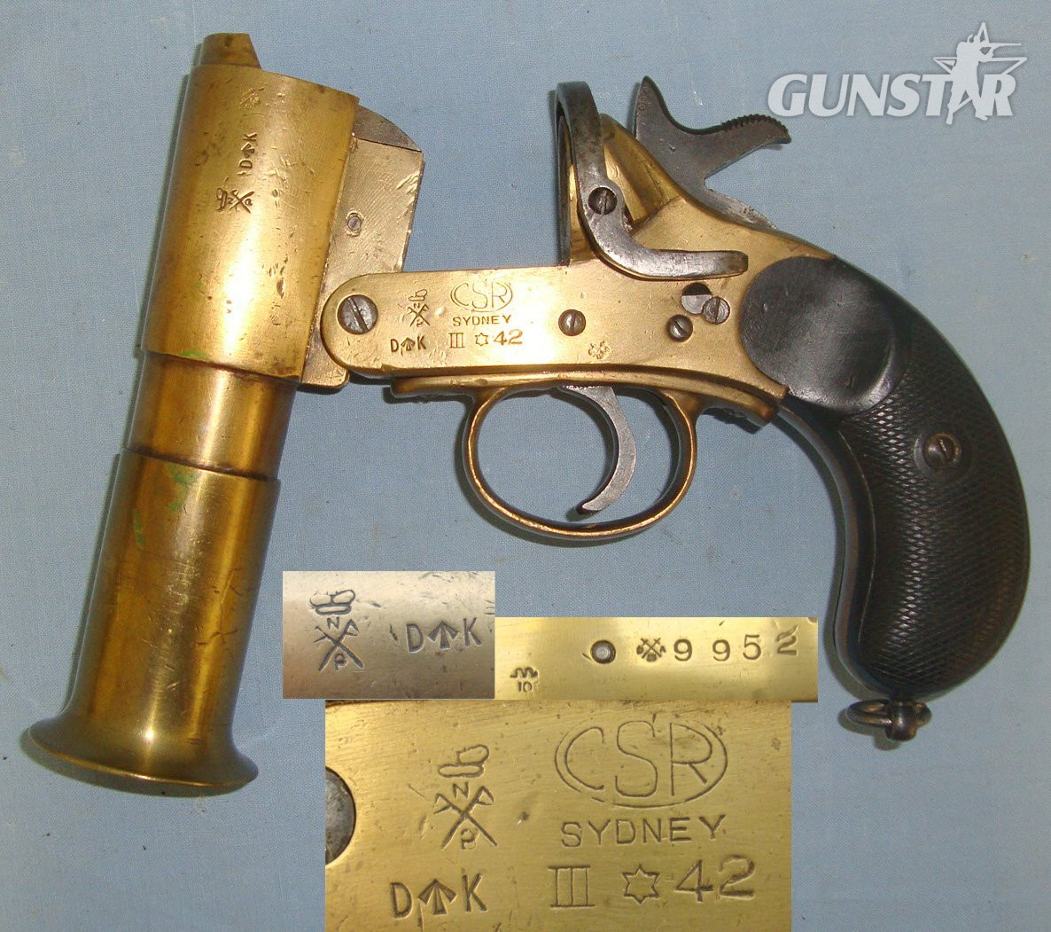 WW2 1942 Australian WD \'CSR\' The Colonial Sugar Refinery, Sydney NSW MK III* Brass Signal Flare Pistol. D 1479 None Single Shot