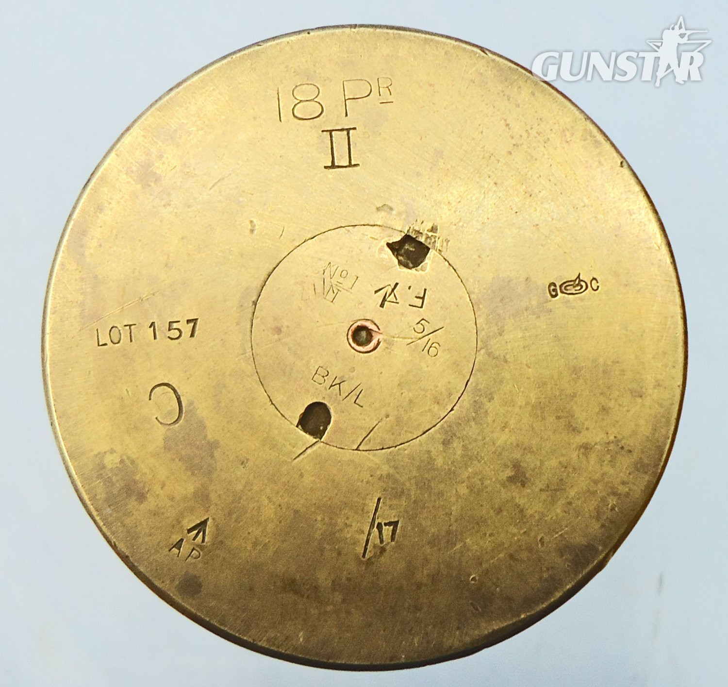 INERT DEACTIVATED. WW1, 1917 Dated, Fired, British 18 Pdr Shrapnel Round Fitted With A No. 80 Mark VI Time And Percussion Nose Fuze. - O 2183 WW1, 1917 Dated, Fired, British 18 Pdr Shrapnel Round Fitted With A No. 80 Mark VI Time And Percussion Nose Fuze. - O 2183  Other Ammunition - {CATEGORY}