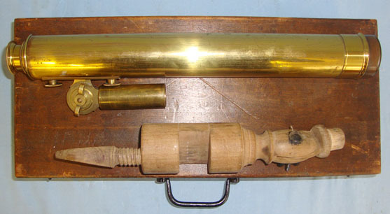 J. Halden & Co., Manchester & London Brass 2 Draw Telescope With Period Wood Desk / Table Stand.  Sight & Optic