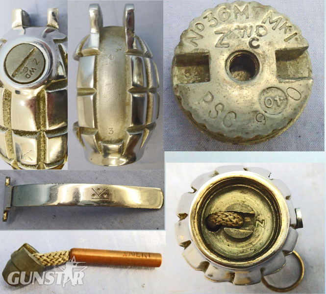 INERT DEACTIVATED. 1940 Dated, Mills No 36M MK1, Factory Cutaway, Chrome Plated, Hand Grenade & Rifle Grenade Gas Check By A.Kindrick & Sons. - O 1942 INERT DEACTIVATED. 1940 Dated, Mills No 36M MK1, Factory Cutaway, Chrome Plated, Hand Grenade & Rifle Grenade Gas Check By A.Kindrick & Sons. - O 1942  Other Ammunition