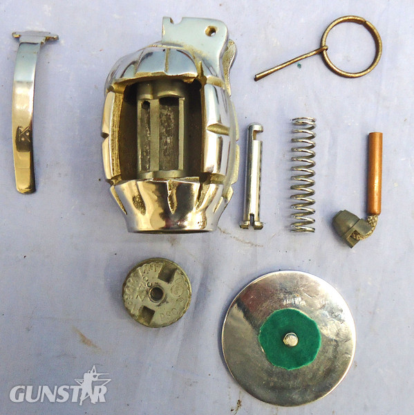INERT DEACTIVATED. 1940 Dated, Mills No 36M MK1, Factory Cutaway, Chrome Plated, Hand Grenade & Rifle Grenade Gas Check By A.Kindrick & Sons. - O 1942 INERT DEACTIVATED. 1940 Dated, Mills No 36M MK1, Factory Cutaway, Chrome Plated, Hand Grenade & Rifle Grenade Gas Check By A.Kindrick & Sons. - O 1942  Other Ammunition - {CATEGORY} in 