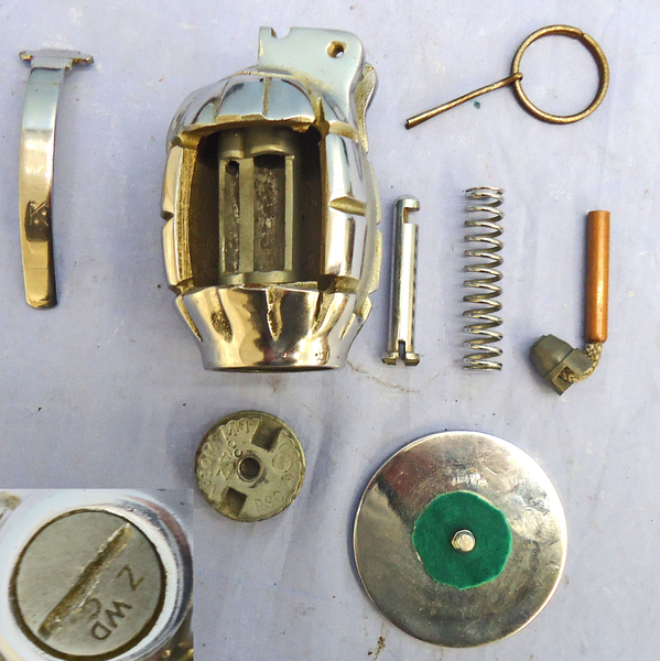  INERT DEACTIVATED. 1940 Dated, Mills No 36M MK1, Factory Cutaway, Chrome Plated, Hand Grenade & Rifle Grenade Gas Check By A.Kindrick & Sons. - O 1942 INERT DEACTIVATED. 1940 Dated, Mills No 36M MK1, Factory Cutaway, Chrome Plated, Hand Grenade & Rifle Grenade Gas Check By A.Kindrick & Sons. - O 1942  Other Ammunition