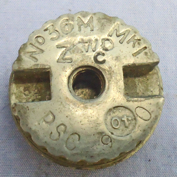 INERT DEACTIVATED. 1940 Dated, Mills No 36M MK1, Factory Cutaway, Chrome Plated, Hand Grenade & Rifle Grenade Gas Check By A.Kindrick & Sons. - O 1942 INERT DEACTIVATED. 1940 Dated, Mills No 36M MK1, Factory Cutaway, Chrome Plated, Hand Grenade & Rifle Grenade Gas Check By A.Kindrick & Sons. - O 1942  Other Ammunition 