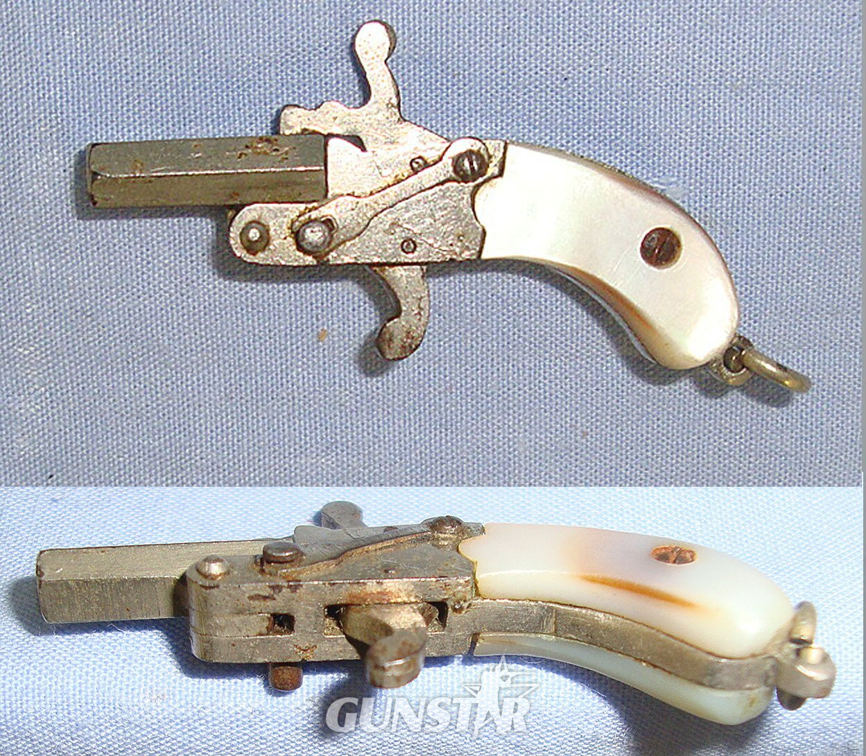  MINIATURE**EXPERTLY CRAFTED**Austrian Late 19th Century Break Action Pin Fire Metal Pistol With Mother Of Pearl Grips. Sn 23563:2  miniature pistol Obsolete Single Shot