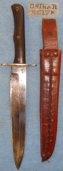 An Officers WWI ‘W.L. & Co – Private Purchase ‘Shikar Knife’ and Leather Sheath. Bayonet