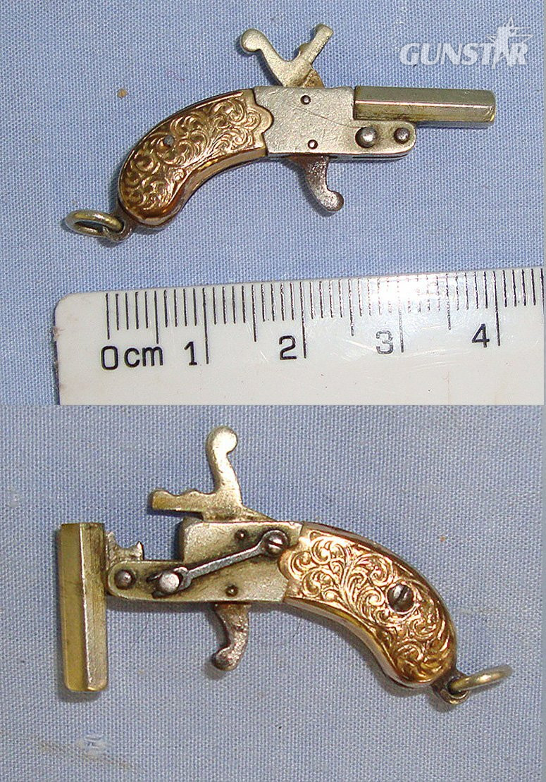 MINIATURE**EXPERTLY CRAFTED**Austrian Late 19th Century Break Action Pin Fire Metal Pistol With Copper Grips. Sn 23563:3  miniature pistol Obsolete Single Shot