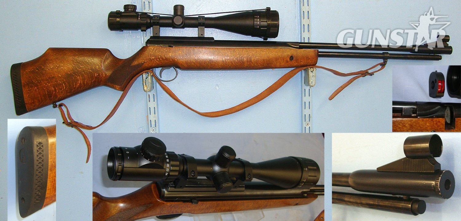 MINT**1991-2001 B.S.A. Goldstar Under Lever .22 Calibre Spring Air Rifle With 10 Shot Removable Rotary Magazine, Sound Moderator, 6-24x50 AOEG Magnification Telescopic Sight With Lens Protector Covers & Sling. Sn 23539  air rifle .22 in 