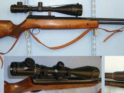 MINT**1991-2001 B.S.A. Goldstar Under Lever .22 Calibre Spring Air Rifle With 10 Shot Removable Rotary Magazine, Sound Moderator, 6-24x50 AOEG Magnification Telescopic Sight With Lens Protector Covers & Sling. Sn 23539  air rifle .22