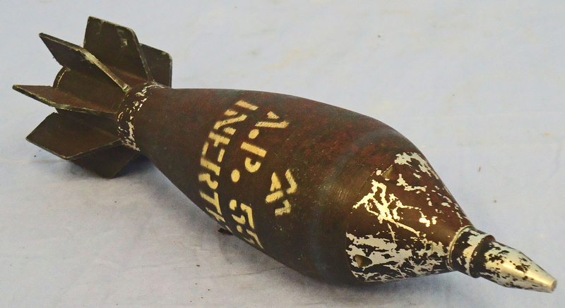 DEACTIVATED INERT. Unfired, Belgian A.P. 55 (Armour Piercing), HEAT (High Explosive Anti-Tank) Practice Rifle Grenade. - O 1943 DEACTIVATED INERT. Unfired, Belgian A.P. 55 (Armour Piercing), HEAT (High Explosive Anti-Tank) Practice Rifle Grenade. - O 1943  Other Ammunition