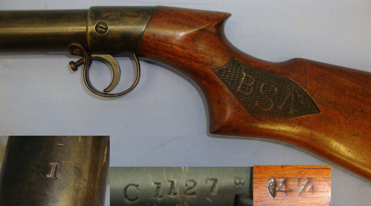 RARE**ONE OF ONLY 3,000**1936-1939 B.S.A. Model No.4 'Club' .177 Calibre Underlever Air Rifle With 'C' Prefix Serial Number. AI 605 air rifle .177