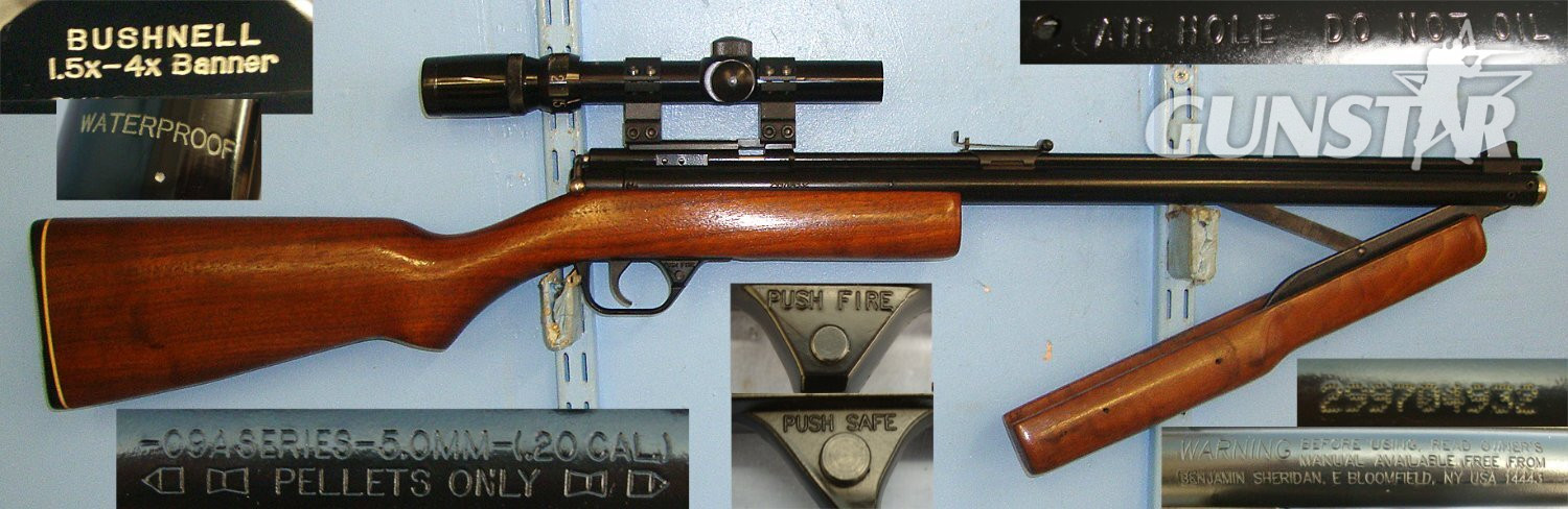 SCARCE IN THE UK**MINT**1990’s USA Benjamin Sheridan ‘C9A Series’ (Blue Streak) Bolt Action Loading, Pneumatic Pump Action .20 Calibre (5mm) Single Shot Air Rifle With Waterproof Bushnell 1.5x- 4x Banner Telescopic Sight. Sn 23453 air rifle .20 in 