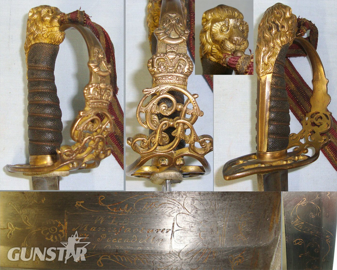 VERY RARE**NAPOLEONIC PENINSULAR WARS ERA**British Webb 57 Piccadilly London 1803 Pattern Light Infantry Flank Officer’s Sword With Blued & Etched Warranted Sabre Blade, Remnant Of Original Officer’s Cord & Scabbard. Sn 22823 Sword