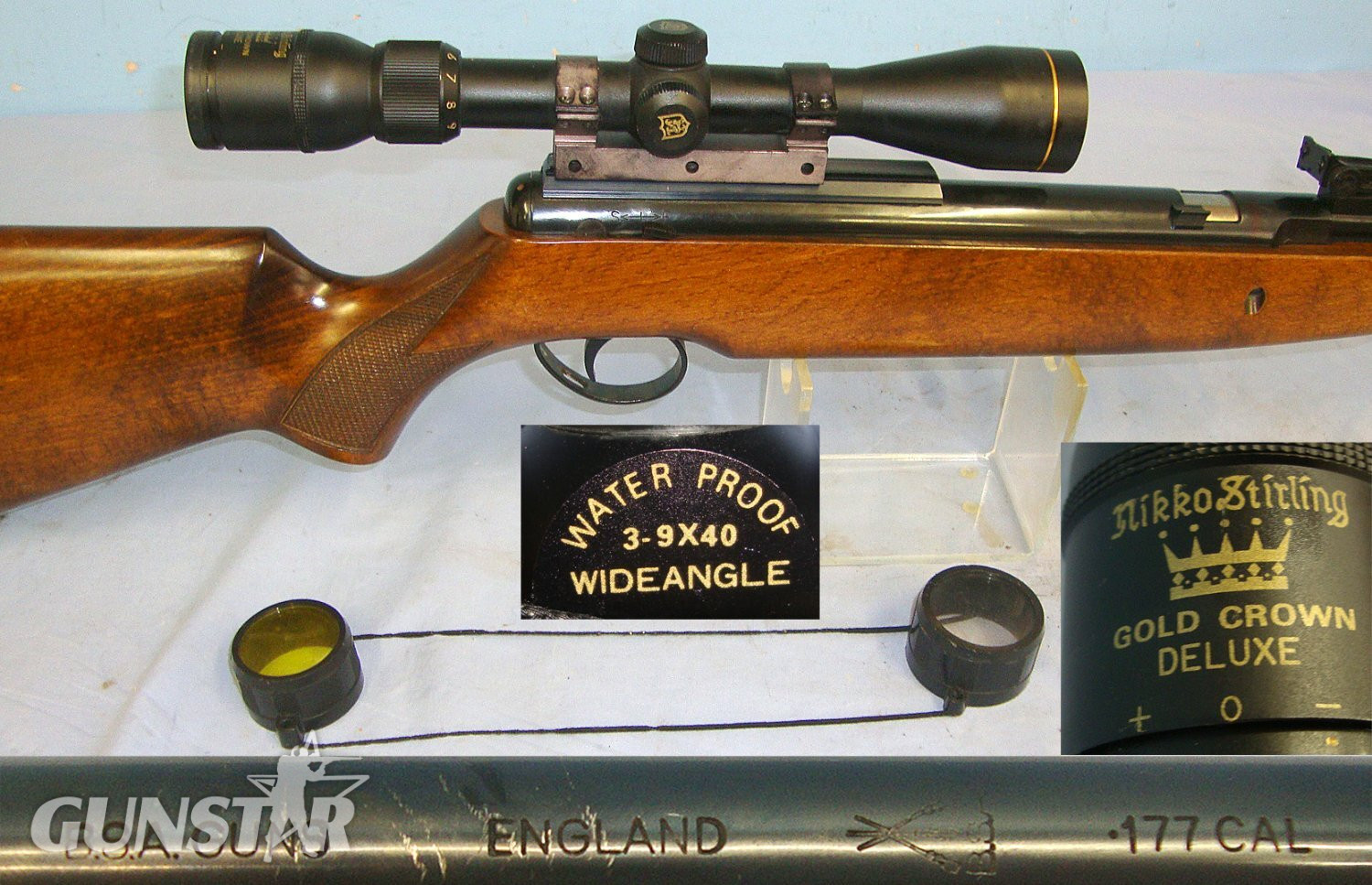 MINT**1990-2004 BSA Superstar Rotary Breech Loading Under Lever .177 Calibre Air Rifle With ‘PH’ Prefix Serial Number & Nikko Stirling 3-9x40 Magnification Wide Angle Waterproof Telescopic Sight With Lens Protector Covers. Sn 23540 air rifle .177