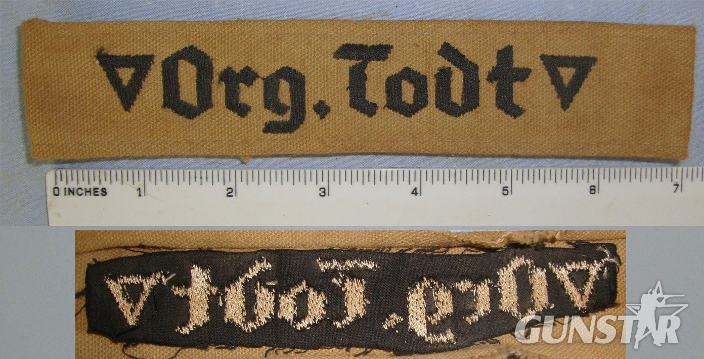 MINT**ORIGINAL**WW2 Nazi German Org.Todt (Organisation Todt) Civil & Military Engineering Organisation Cuff Title. Sn 23068:3  Antique & Militaria