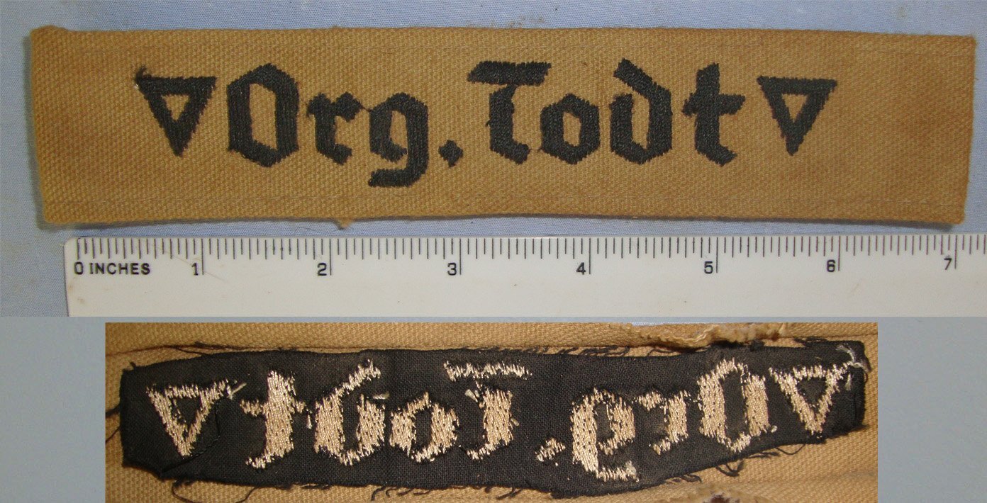 MINT**ORIGINAL**WW2 Nazi German Org.Todt (Organisation Todt) Civil & Military Engineering Organisation Cuff Title. Sn 23068:3  Antique & Militaria