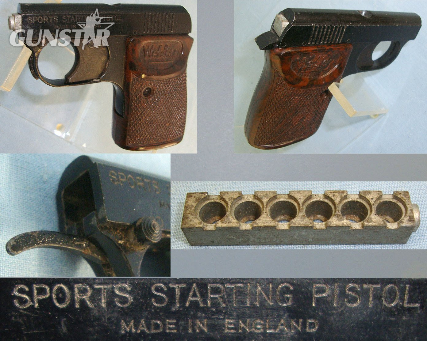 Boxed Blank Firing 1950’s Webley .22 (6mm) Blank Calibre ‘Sports Starting Pistol’ With Original 6 Round Magazine, Cleaning Brush & Illustrated Instruction Leaflet. Sn 23380 blank firer .22 Semi Auto in 