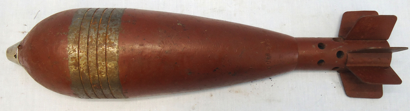 INERT DEACTIVATED. German WW2, 8 cm Granatwerfer 34 High Explosive Half Sectioned Mortar. - O 1637 INERT DEACTIVATED. This is a German WW2, 8 cm Granatwerfer 34 high explosive half sectioned mortar round. The round has been sectioned in half for display and instruction. The round consists of a cast iron body with 3 pairs of presses steel fins spot weld  Other Ammunition