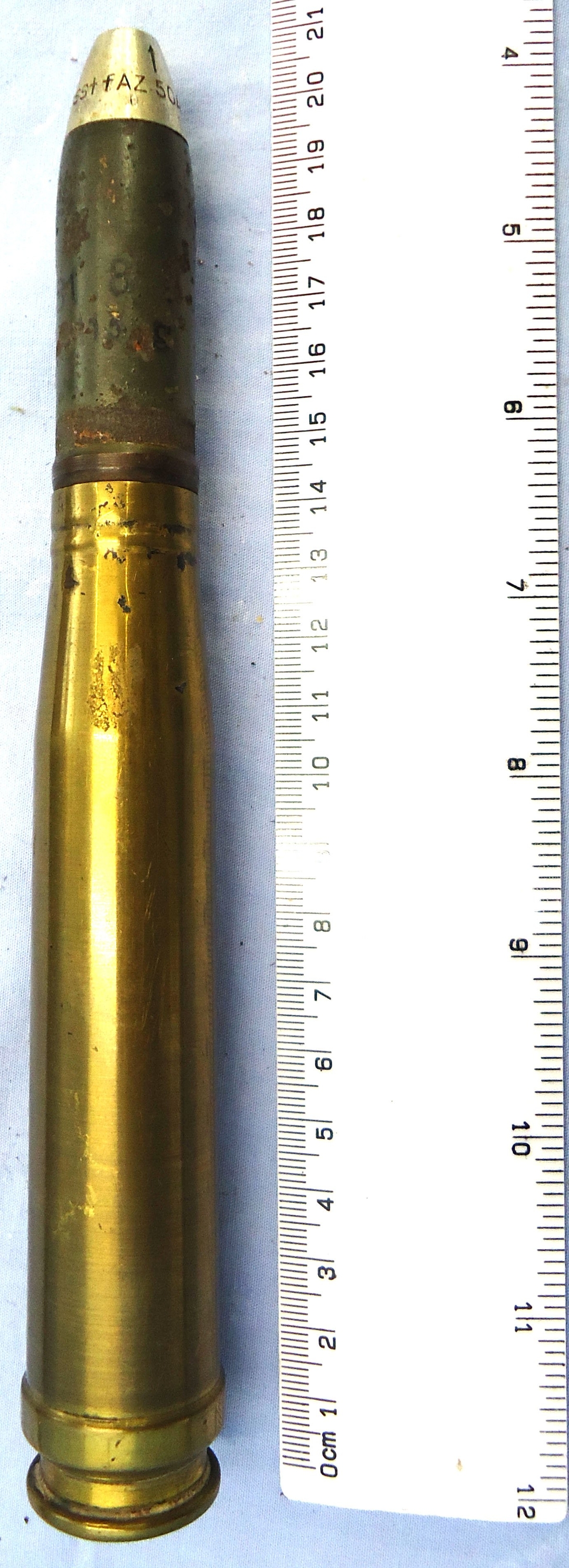 INERT DEACTIVATED. Unfired, WW2 1938 Dated German 20 mm Flak 38 Soluthern (20x138B) HE Practice (High Explosive Practice) Round, O 2405 INERT DEACTIVATED. Unfired, WW2 1938 Dated German 20 mm Flak 38 Soluthern (20x138B) HE Practice (High Explosive Practice) Round, O 2405 Various Other Ammunition - {CATEGORY} in 