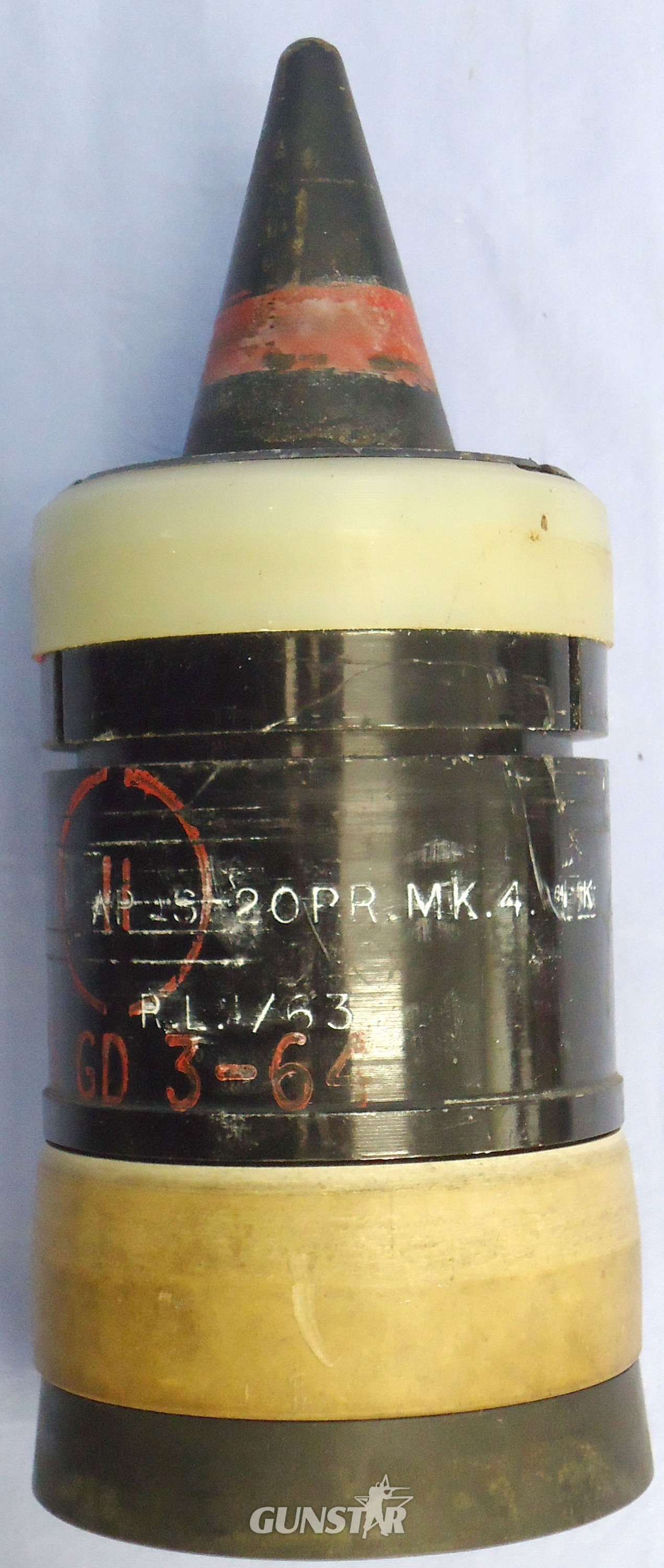 INERT DEACTIVATED. Unfired British 20pr Mark 4 APDS/T (Armour Piercing Discarding Sabot/Trace) Petal Sabot Projectile. - O 2278 INERT DEACTIVATED. Unfired British 20pr Mark 4 APDS/T (Armour Piercing Discarding Sabot/Trace) Petal Sabot Projectile. - O 2278  Other Ammunition - {CATEGORY}